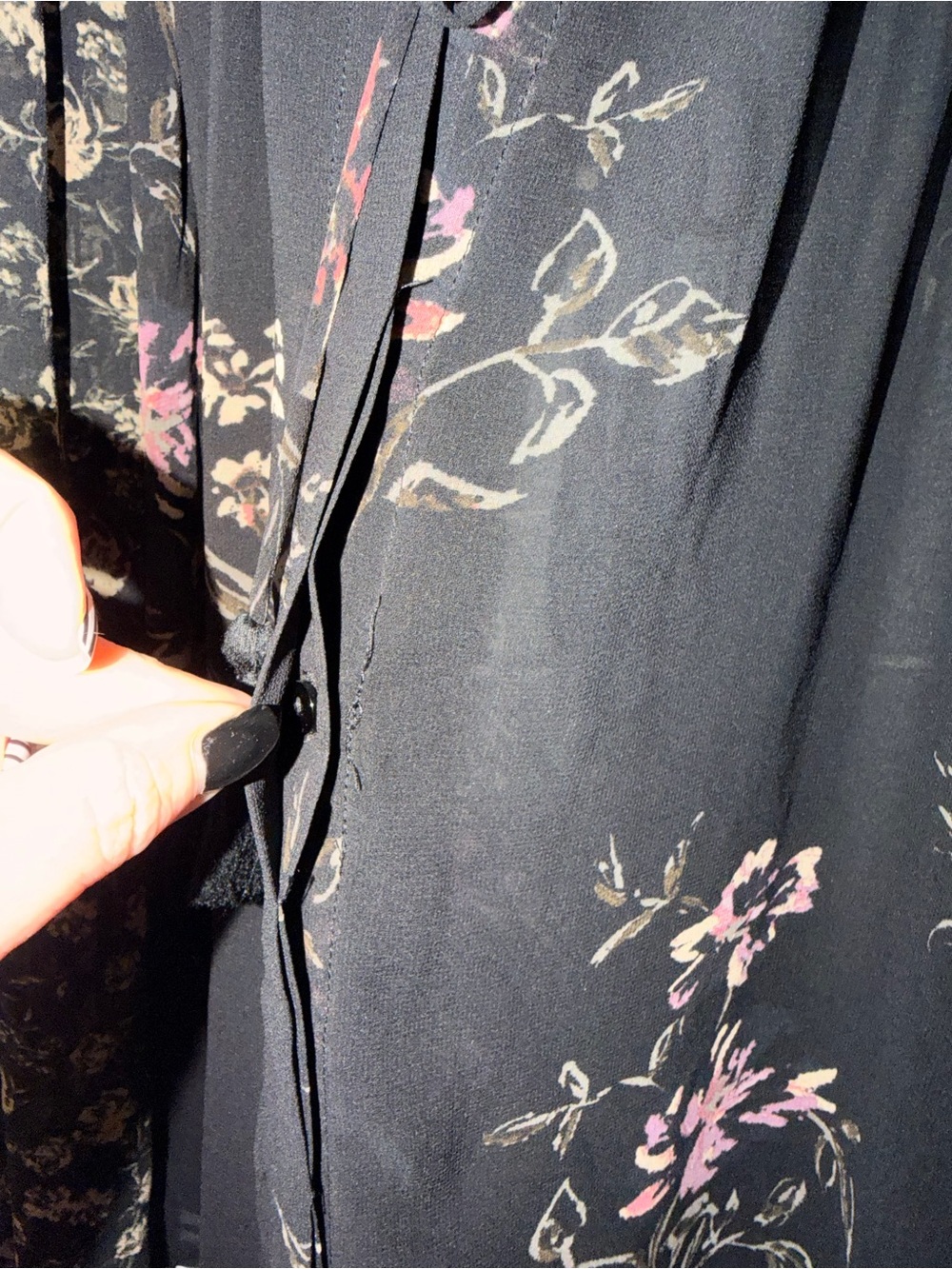ASTR Black Sheer Floral Ruffle Neck Blouse - Picture 5 of 8